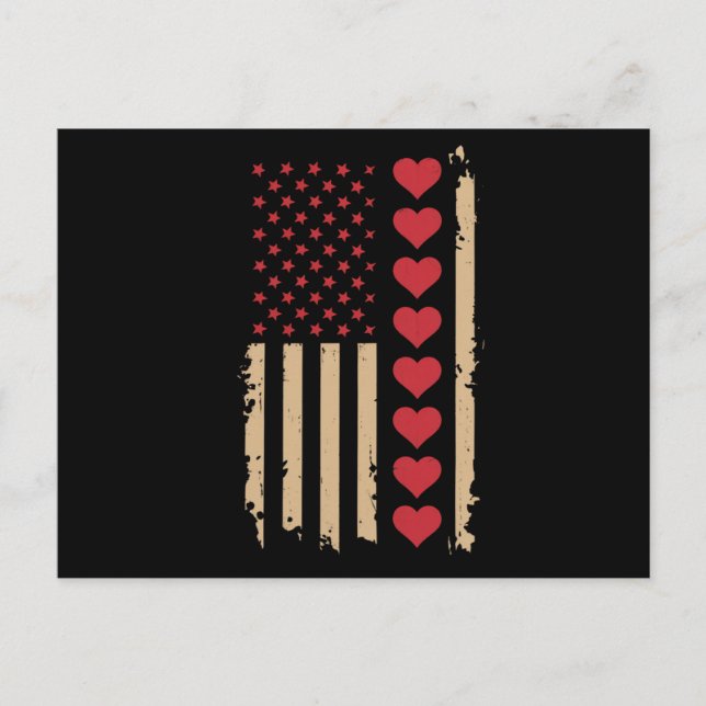 Valentinstag US Flag Hört Postkarte (Vorderseite)