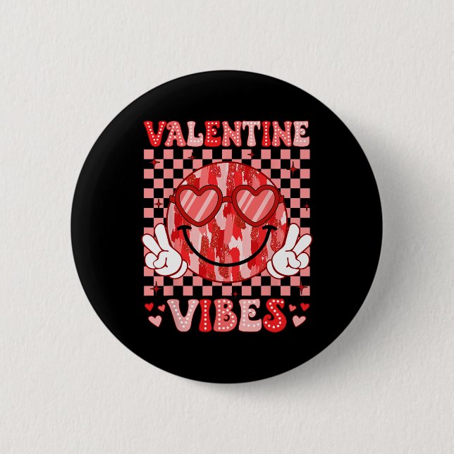 Valentinstag Vibes Lächeln Gesicht Herz Valentinst Button (Vorderseite)