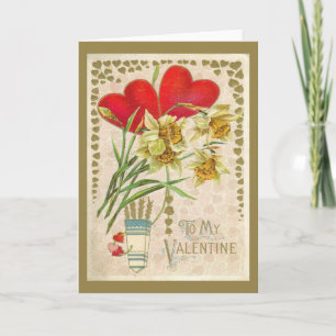 Valentinstag "Vintag Hearts and Daffodils" Feiertagskarte