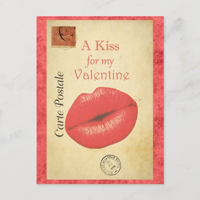 Valentinstag Vintag Kiss Französisch Postkarte (Vorderseite)