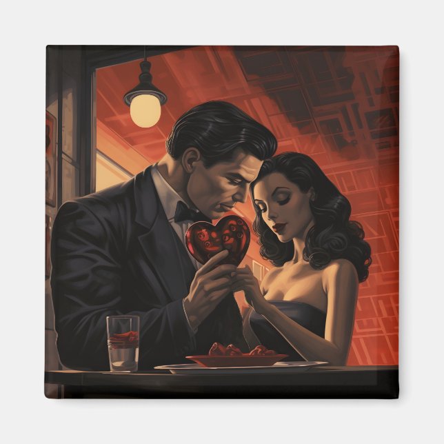 Valentinstag Vintag Retro-Paar Comic Magnet (Vorne)
