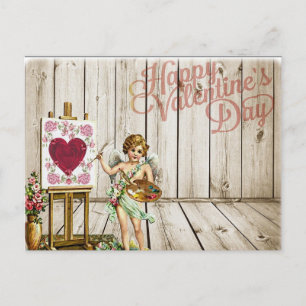 Valentinstag Vintage Blumen Cherub Feiertagspostkarte