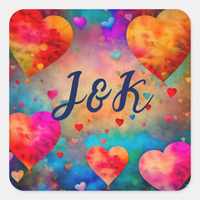 Valentinstag Vintage Herzen Personalisiert Quadratischer Aufkleber (Vorderseite)