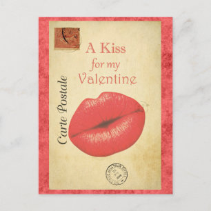 Valentinstag Vintage-Kuss Französisch Postkarte