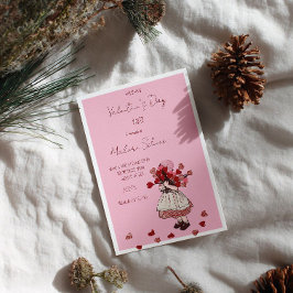 Valentinstag – Vintage Mädchen mit Herzstrauß Einladung