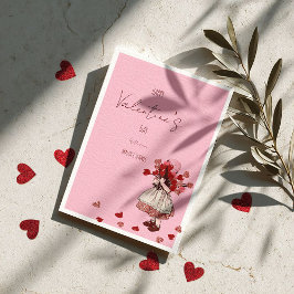 Valentinstag – Vintage Mädchen mit Herzstrauß Feiertagskarte