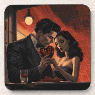 Valentinstag vintage retro Paar Comic Getränkeuntersetzer