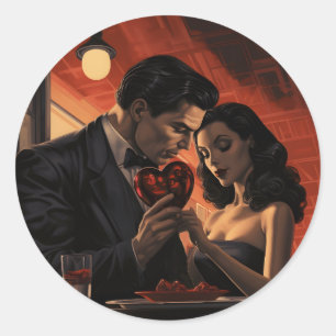 Valentinstag vintage retro Paar Comic Runder Aufkleber