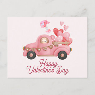 Valentinstag Vintage Rosa LKW und Ballons Postkarte