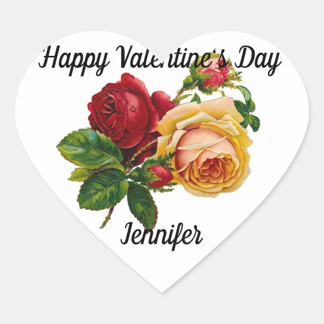 Valentinstag Vintage Rose Individuelle Name STICKE Herz-Aufkleber (Vorderseite)