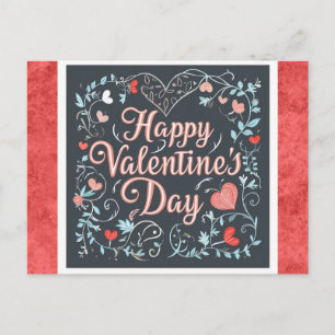 Valentinstag Vintage Schrift Rot Herz Floral Postkarte