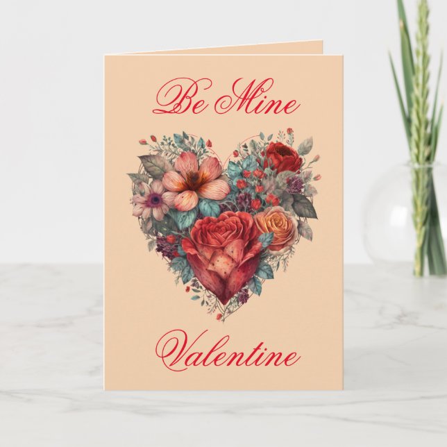 Valentinstag Vintages Herz und Blume Karte (Vorderseite)