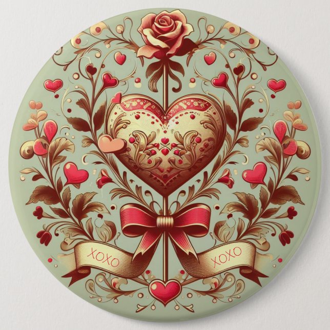 Valentinstag Vintages Herz Xoxo Button (Vorderseite)