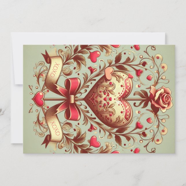 Valentinstag Vintages Herz Xoxo Feiertagskarte (Vorderseite)