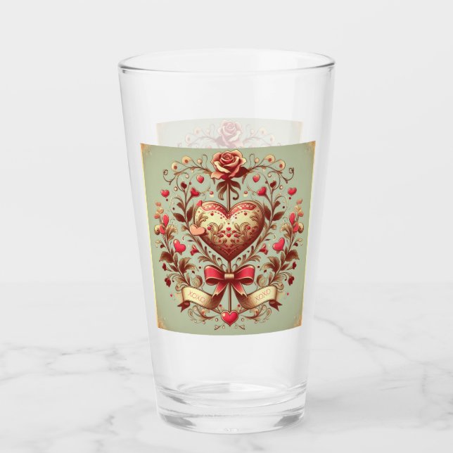 Valentinstag Vintages Herz Xoxo Glas (Vorderseite)