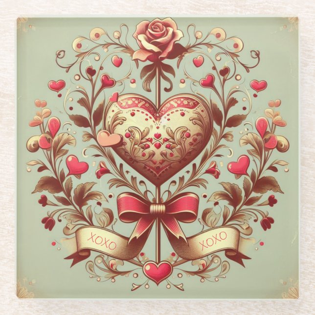 Valentinstag Vintages Herz Xoxo Glasuntersetzer (Vorderseite)