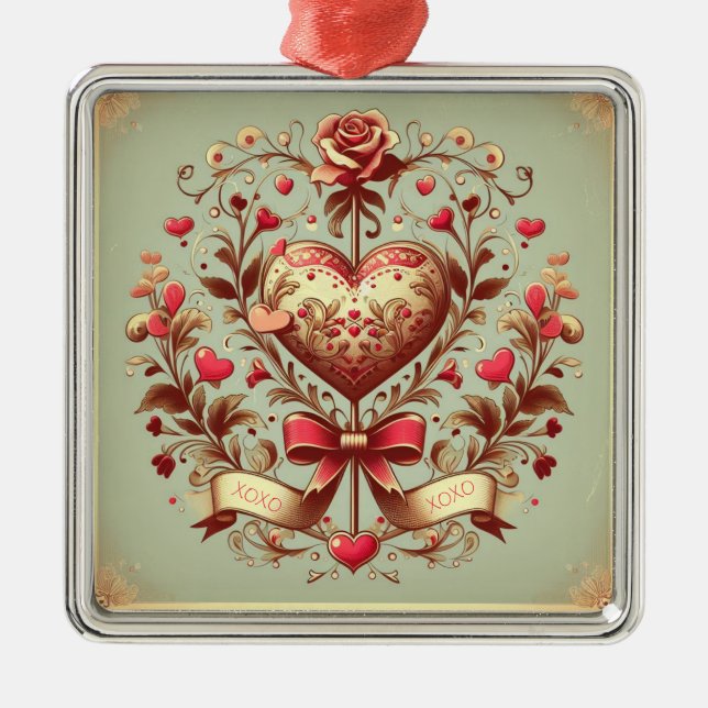 Valentinstag Vintages Herz Xoxo Ornament Aus Metall (Vorne)