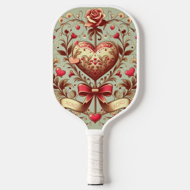Valentinstag Vintages Herz Xoxo Pickleball Schläger (Vorderseite)
