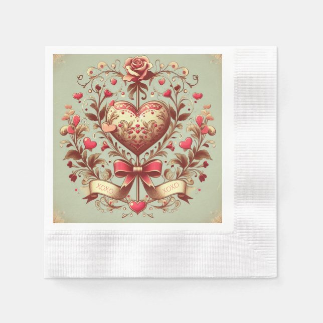 Valentinstag Vintages Herz Xoxo Serviette (Vorderseite)