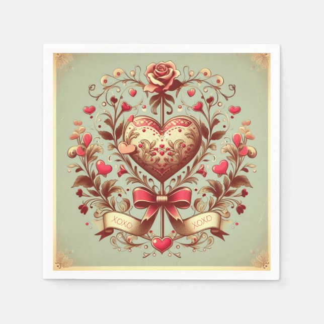 Valentinstag Vintages Herz Xoxo Serviette (Vorderseite)