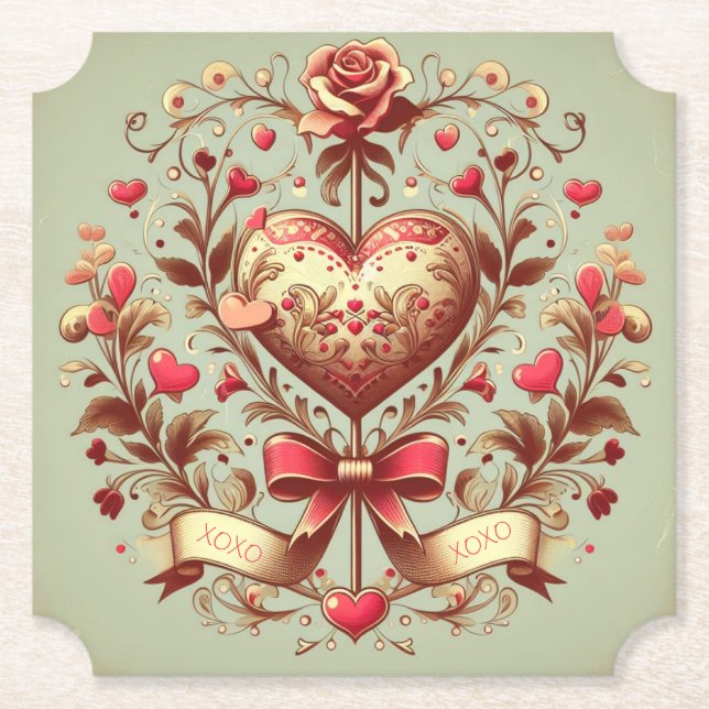 Valentinstag Vintages Herz Xoxo Untersetzer (Vorderseite)
