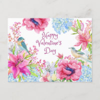 Valentinstag Wasserfarbene Vintage Blume, Vögel