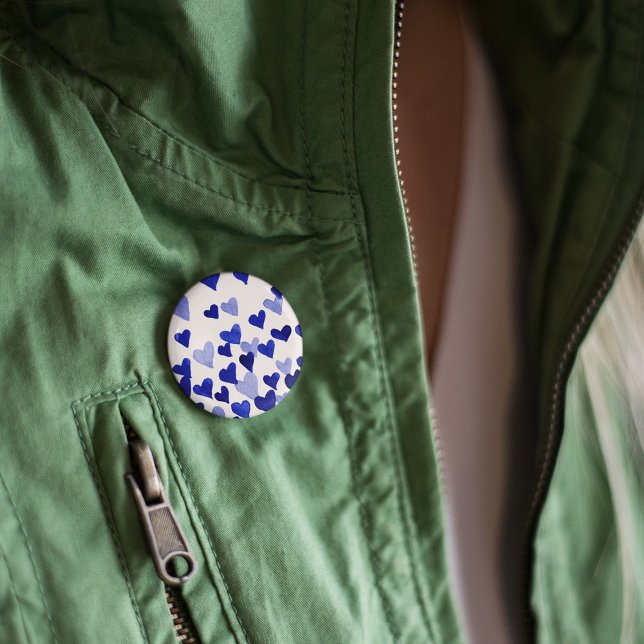 Valentinstag Wasserfarbenherzen - blau Button (Von Creator hochgeladen)