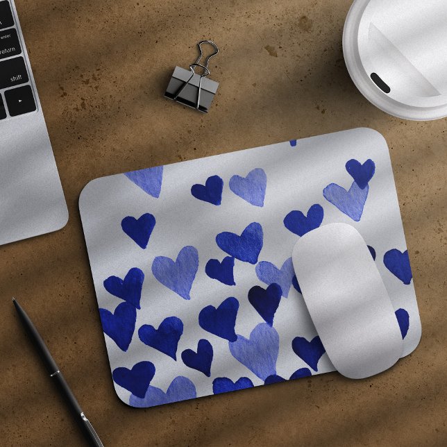 Valentinstag Wasserfarbenherzen - blau Mousepad (Von Creator hochgeladen)