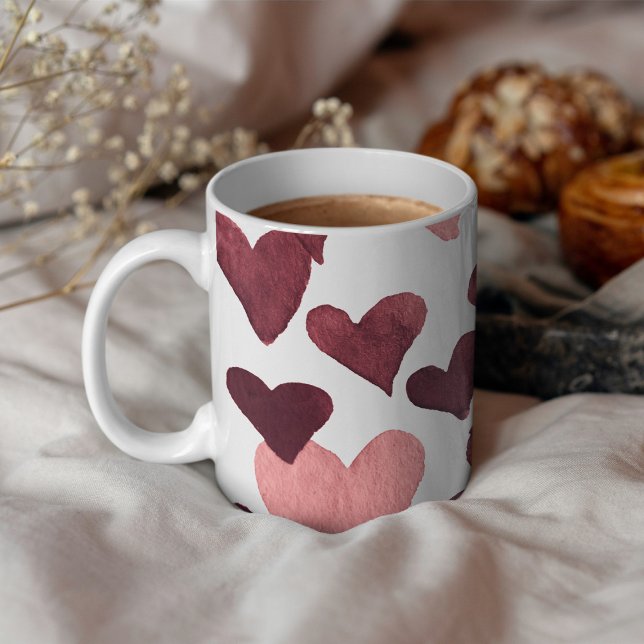 Valentinstag Wasserfarbenherzen - dunkelrosa Kaffeetasse (Von Creator hochgeladen)