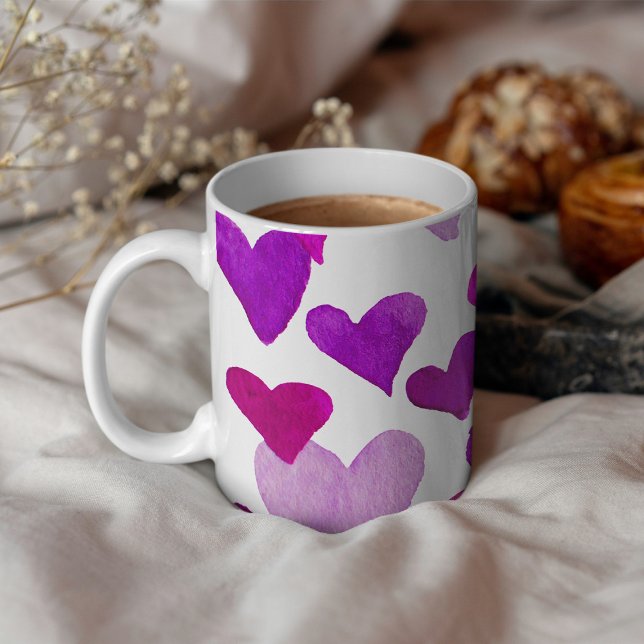 Valentinstag Wasserfarbenherzen - lila Kaffeetasse (Von Creator hochgeladen)