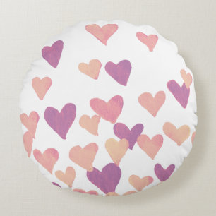 Valentinstag Wasserfarbenherzen - pastellrosa Rundes Kissen