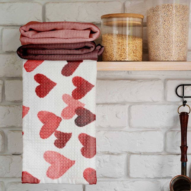 Valentinstag Wasserfarbenherzen - rot Geschirrtuch (Von Creator hochgeladen)