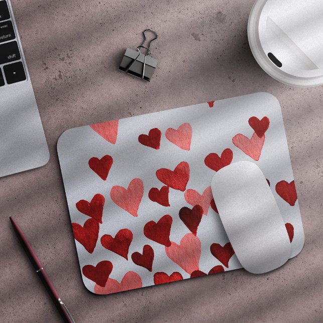 Valentinstag Wasserfarbenherzen - rot Mousepad (Von Creator hochgeladen)