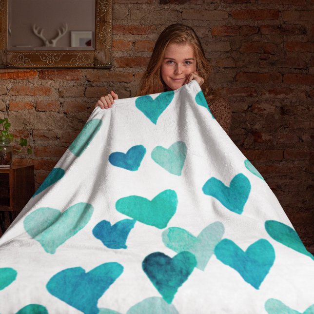 Valentinstag Wasserfarbenherzen - Türkis Fleecedecke (Von Creator hochgeladen)