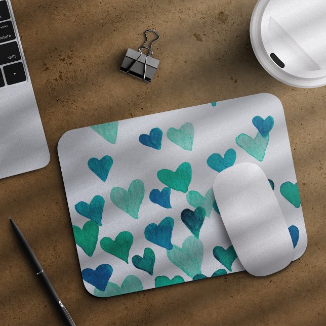 Valentinstag Wasserfarbenherzen - Türkis Mousepad (Von Creator hochgeladen)