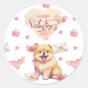 Valentinstag Welpe Chow Dog Valentine Runder Aufkleber