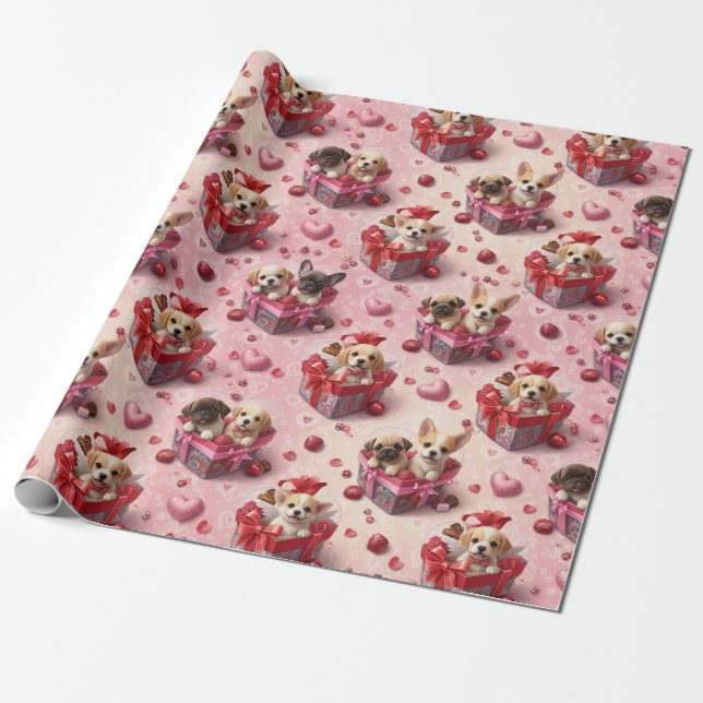 Valentinstag-Welpen-Geschenkpapier Geschenkpapier (Ungerollt)