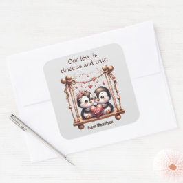 Valentinstag Wine Love Pinguine Quadratischer Aufkleber