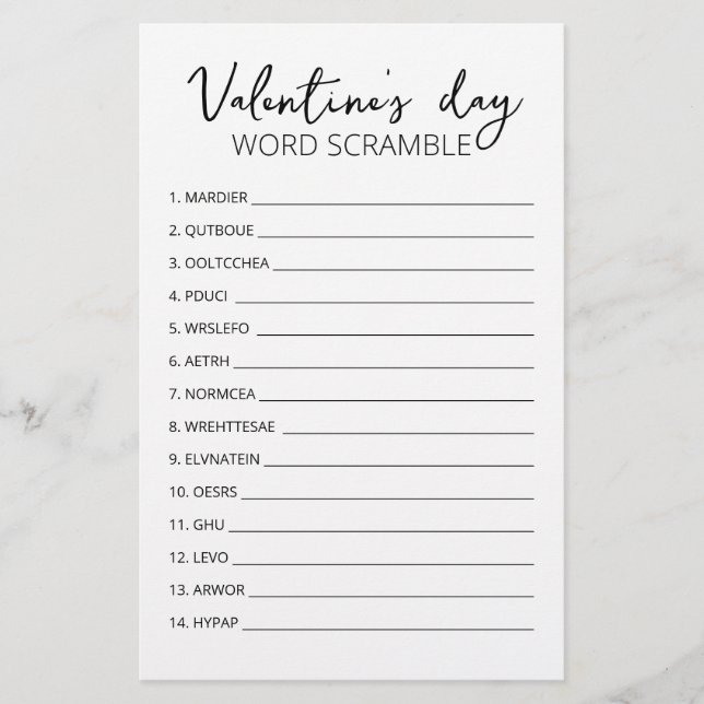 Valentinstag Word Scramble Game Party (Vorderseite)