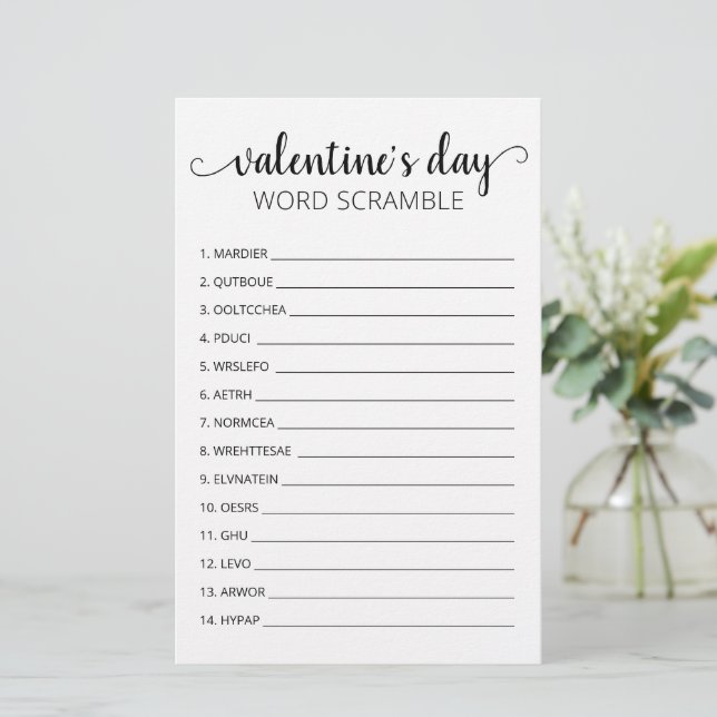Valentinstag Word Scramble Game Party (Stehend Vorderseite)