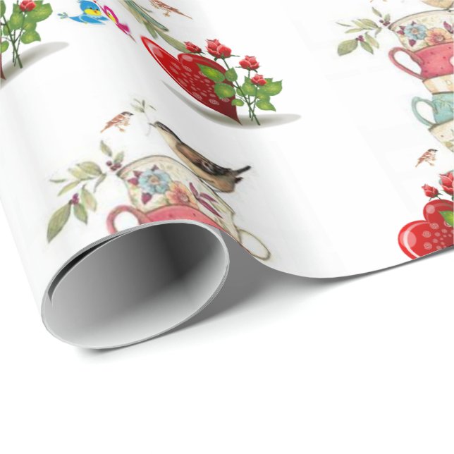 Valentinstag Wrapping Paper Bird Vintag Geschenkpapier (Rolleneckpunkt)