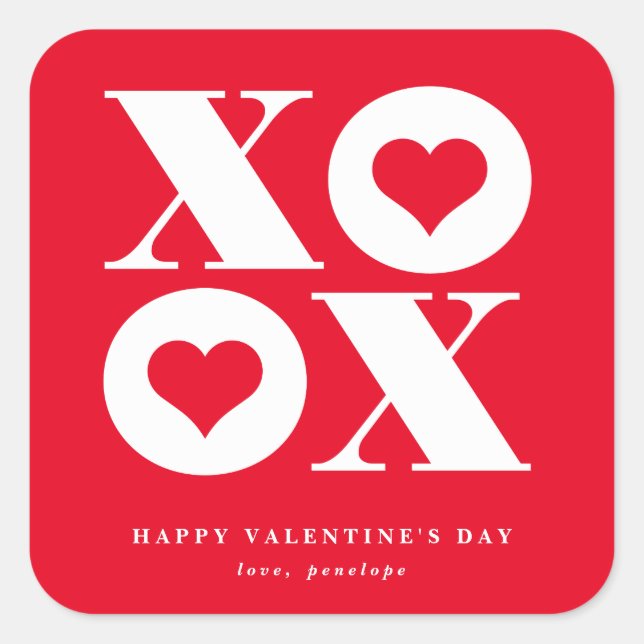 Valentinstag Xoxo-Herz Quadratischer Aufkleber (Vorderseite)