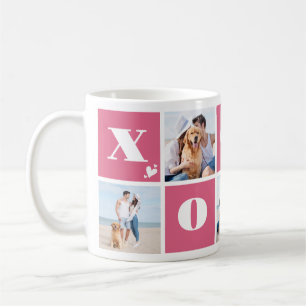 Valentinstag XOXO Modernes Rosa 5 FotoCollage Kaffeetasse