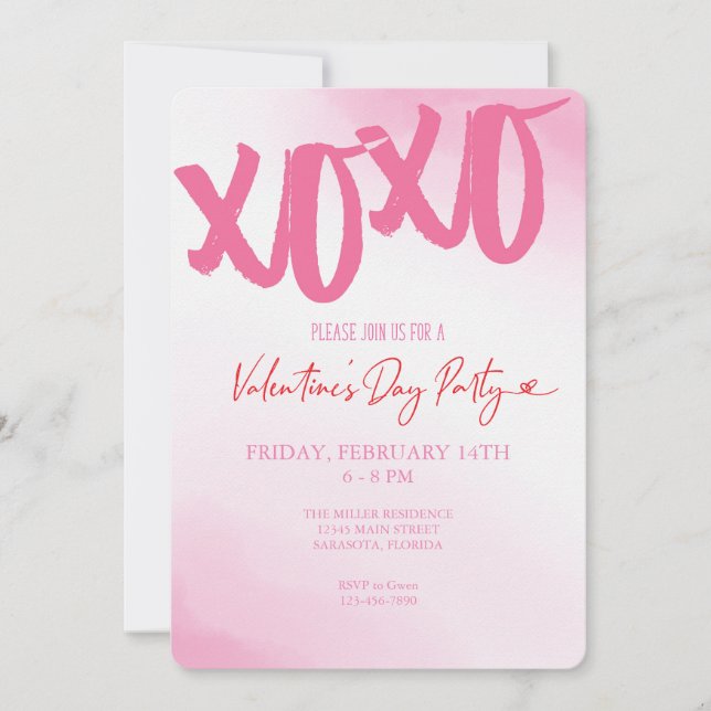 Valentinstag XOXO Rosa Party Einladung (Vorderseite)