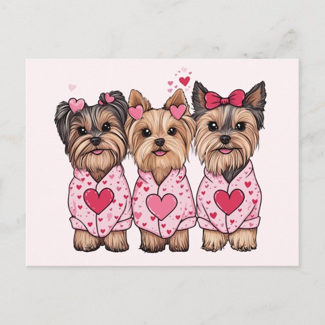 Valentinstag Yorkie Dogs Postkarte (Vorderseite)