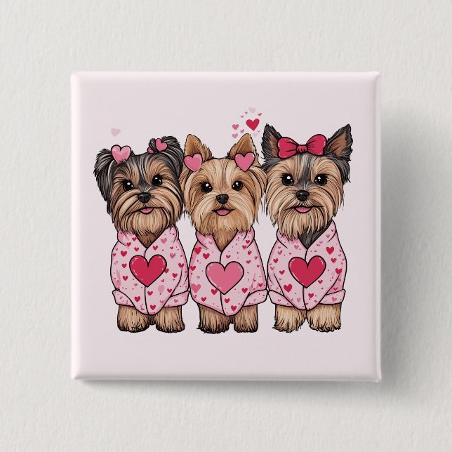 Valentinstag Yorkie Hunde Button (Vorderseite)