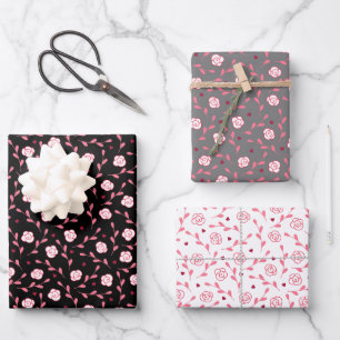 Valentinstag Zarte Weiße Rosen Gemischt 2 Geschenkpapier Set