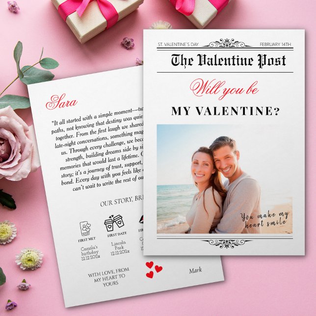 Valentinstag Zeitung Zeitleiste Unsere Liebe Einladung (Valentines Day Newspaper Timeline Our Love Story Invitation)