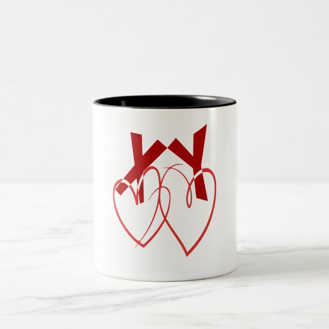 Valentinstag zwei niedliche Herzen Liebe Zweifarbige Tasse (Mittel)
