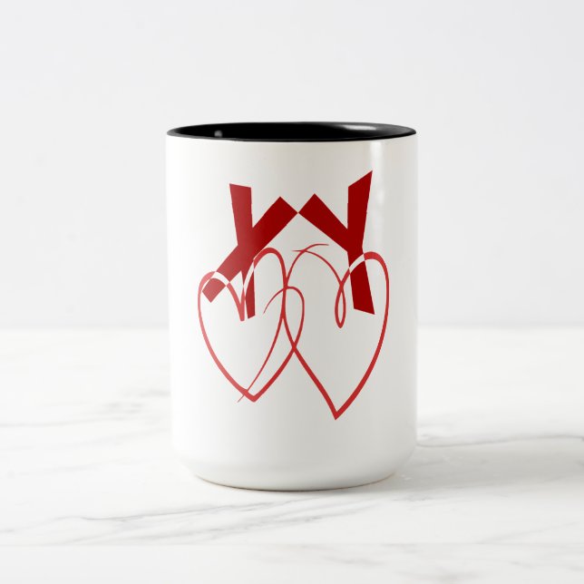 Valentinstag zwei niedliche Herzen Liebe Zweifarbige Tasse (Mittel)